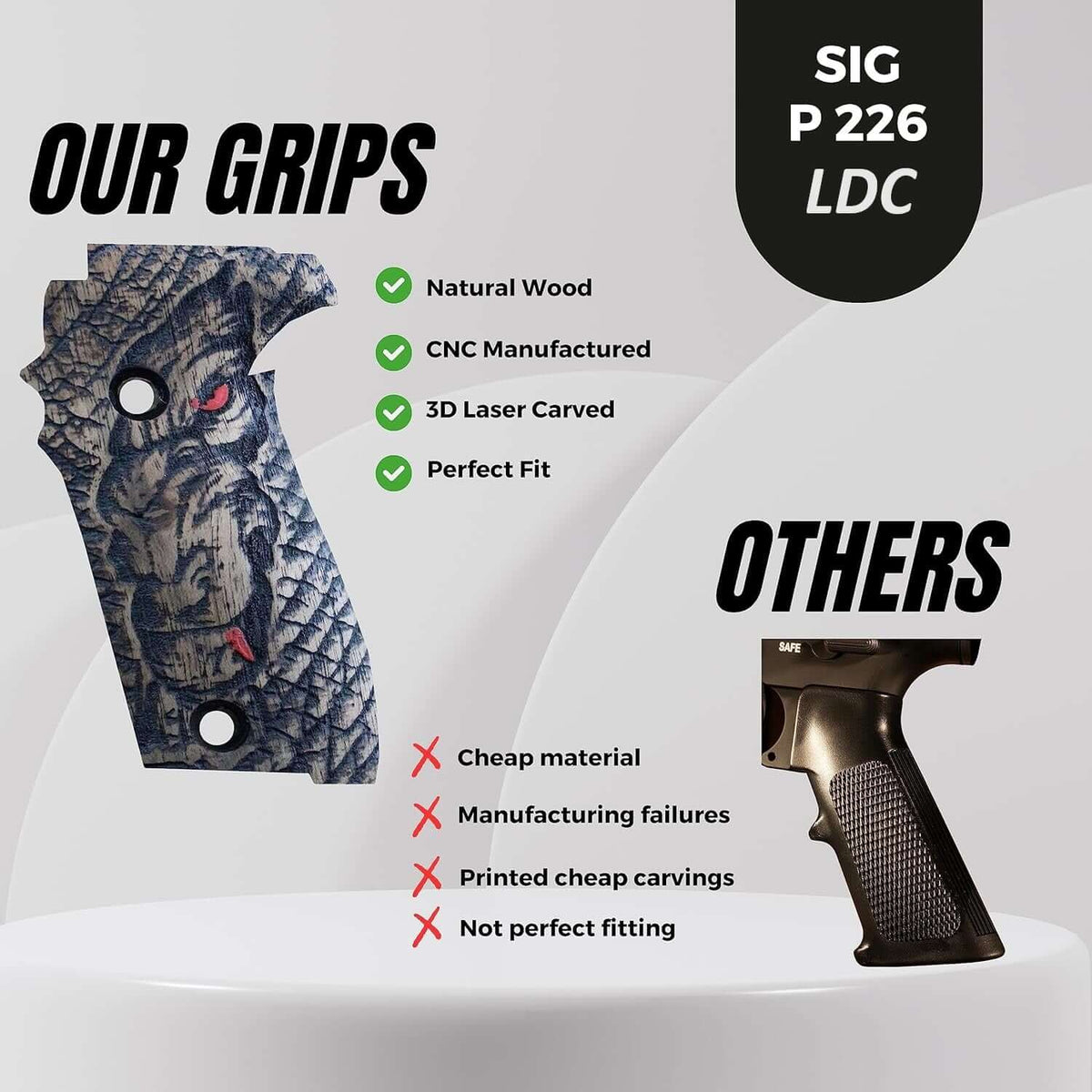 Compatible with Sig Sauer P226 LDC II and LDC 2 Walnut Wood Grips