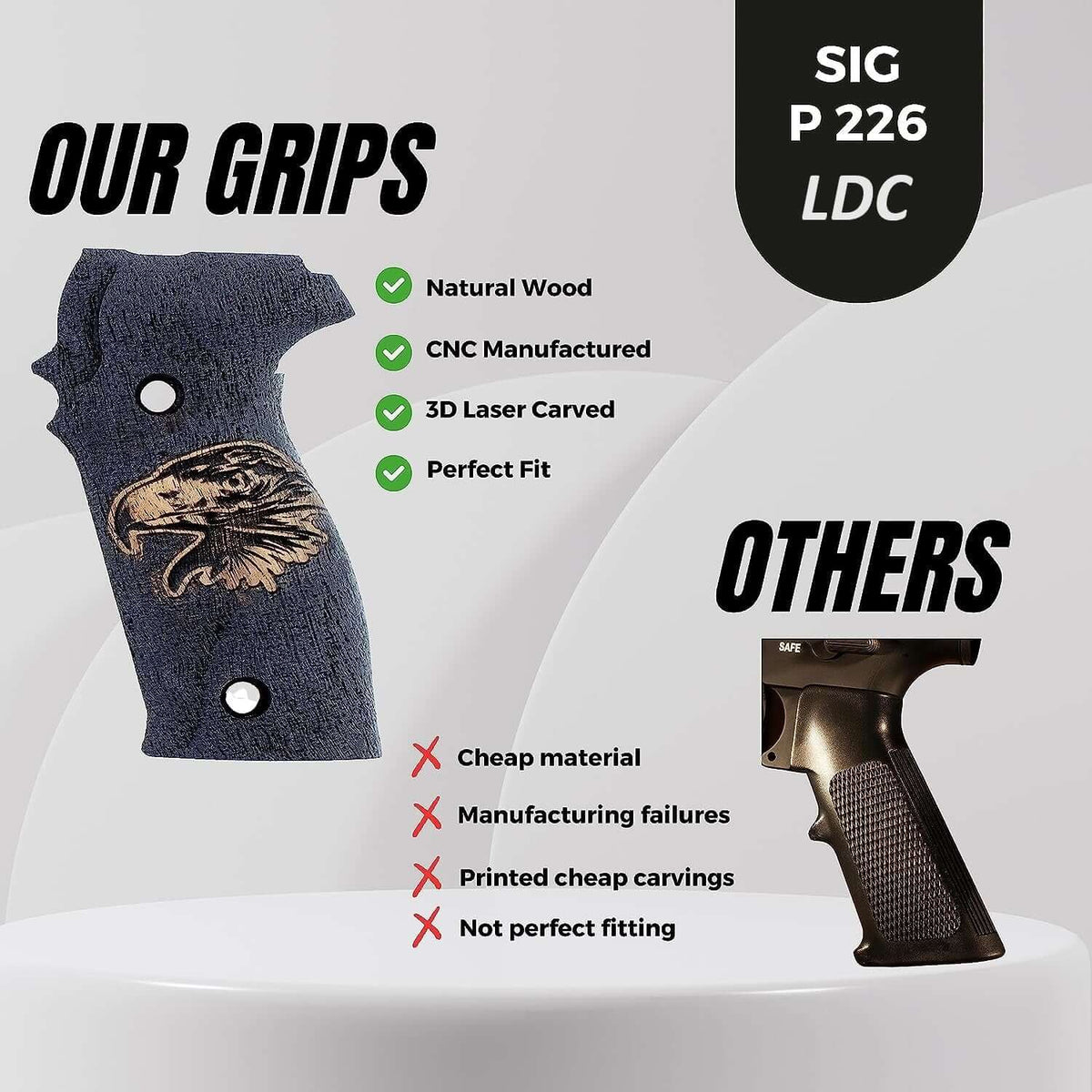 Compatible with Sig Sauer P226 LDC II and LDC 2 Walnut Wood Grips