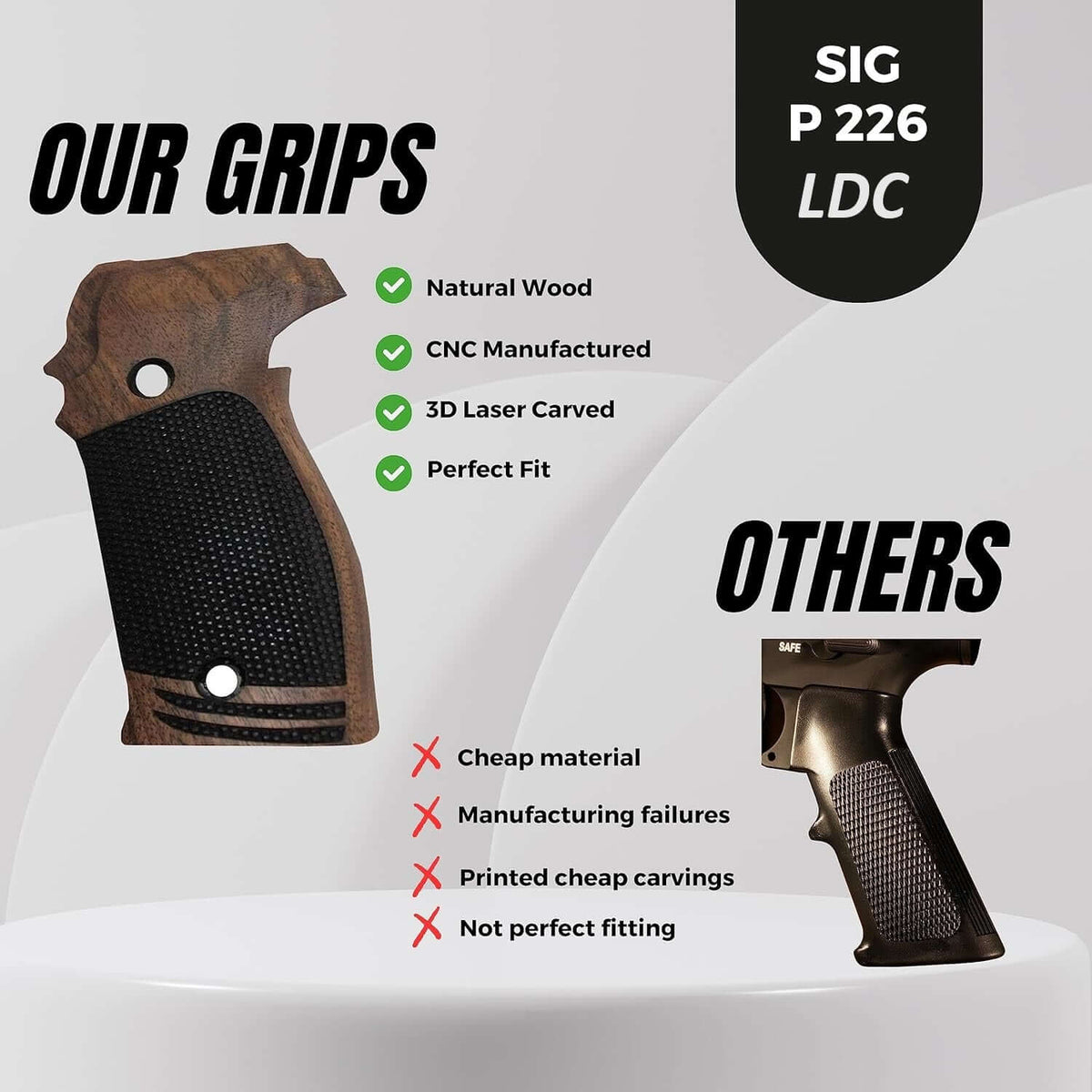 Compatible with Sig Sauer P226 LDC II and LDC 2 Walnut Wood Grips