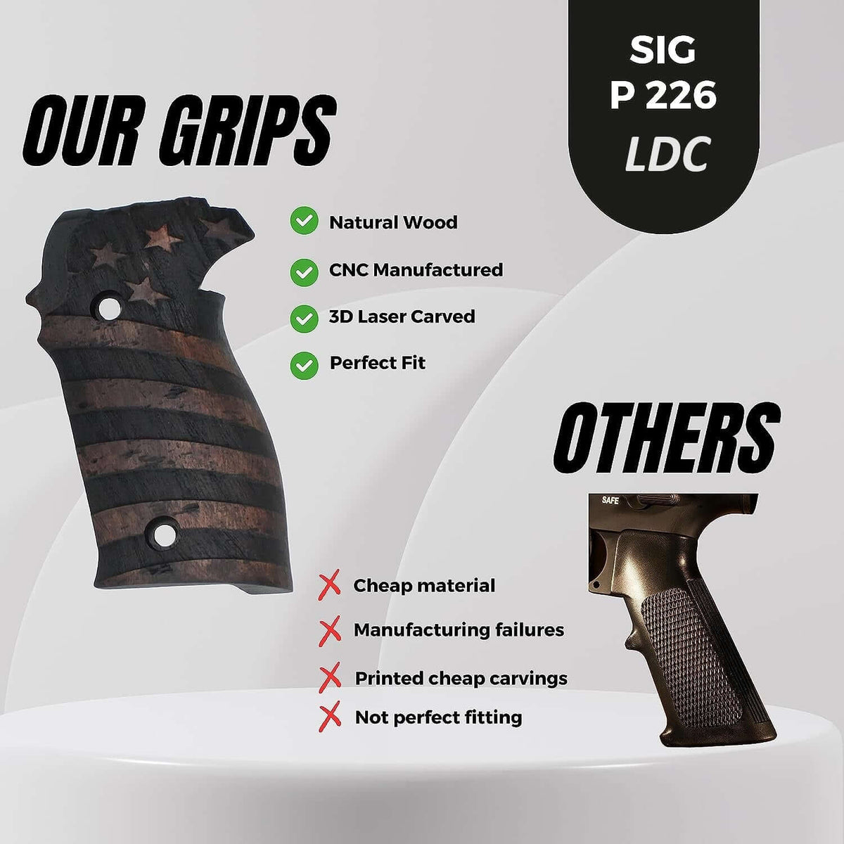 Compatible with Sig Sauer P226 LDC II and LDC 2 Walnut Wood Grips