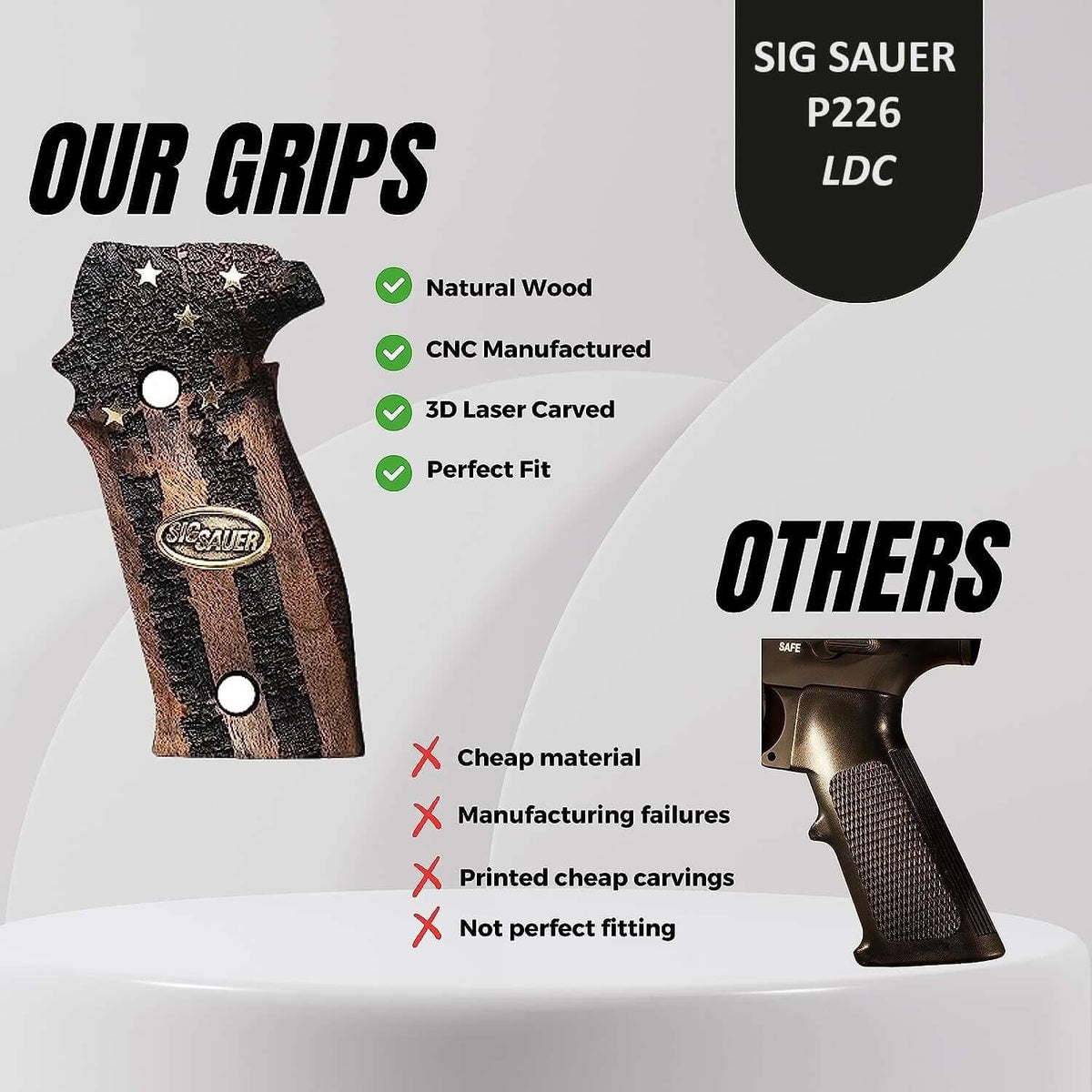 Compatible with Sig Sauer P226 LDC II and LDC 2 Walnut Wood Grips