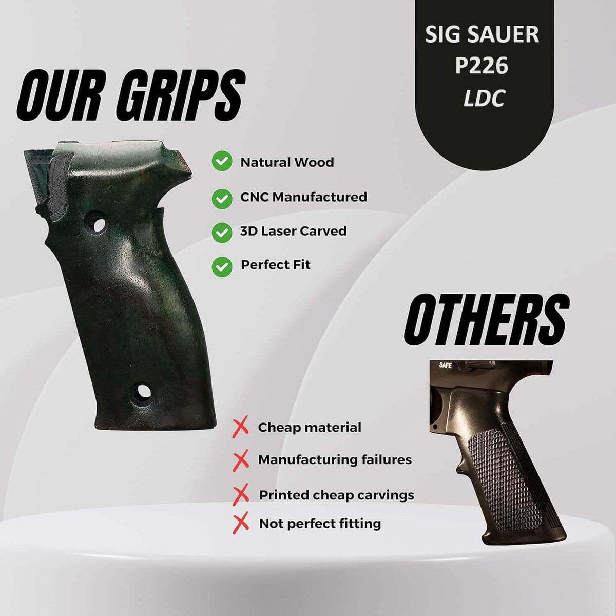Compatible with Sig Sauer P226 LDC II and LDC 2 Walnut Wood Grips