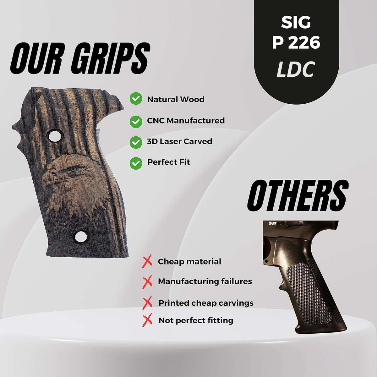 Compatible with Sig Sauer P226 LDC II and LDC 2 Walnut Wood Grips