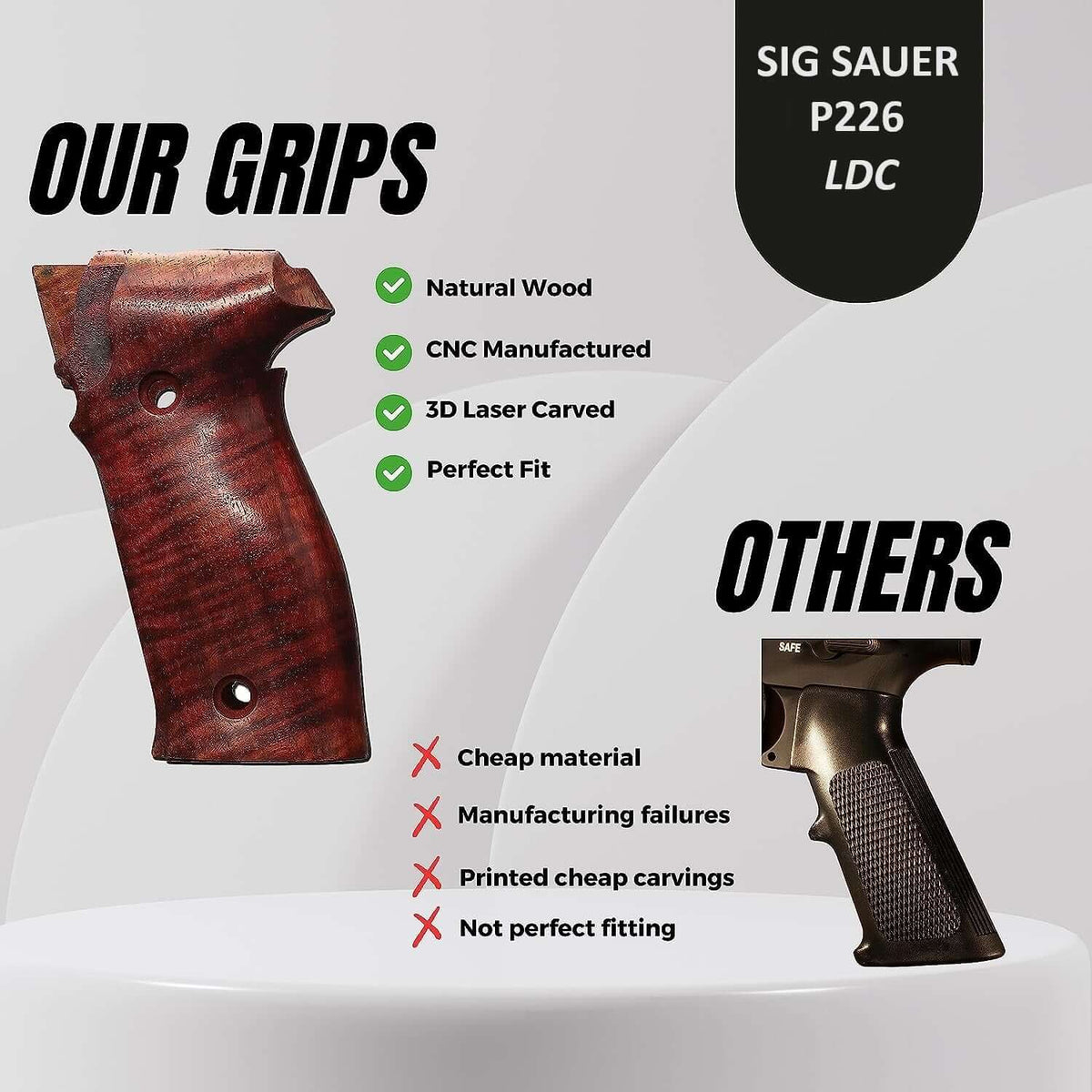 Compatible with Sig Sauer P226 LDC II and LDC 2 Walnut Wood Grips