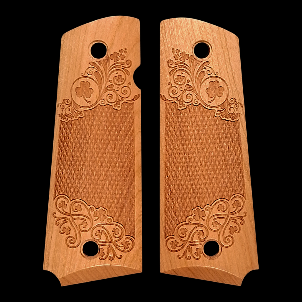 Cherry Shamrock Checkered 1911 Grips (Full Size)