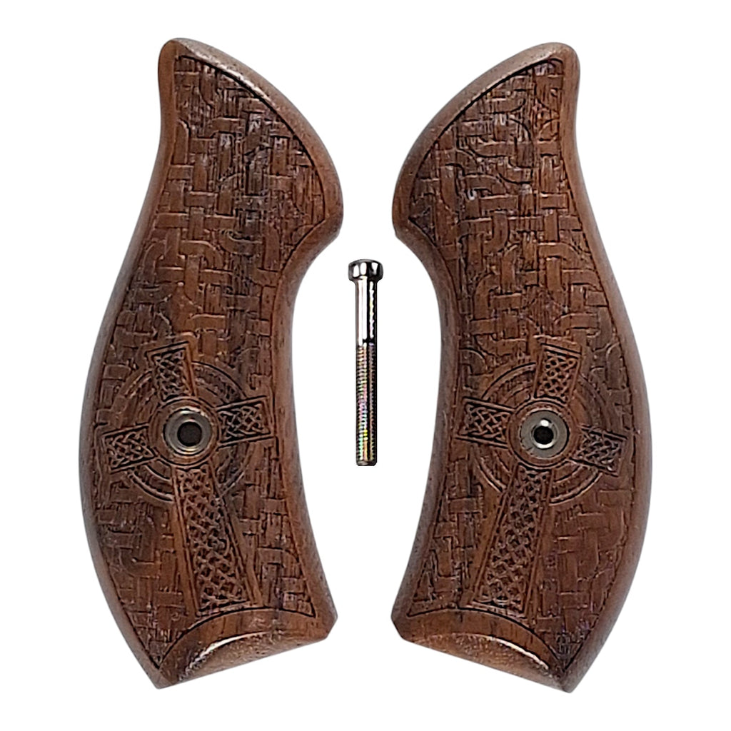 Walnut Braided Celtic Cross Smith & Wesson J-Frame Grips