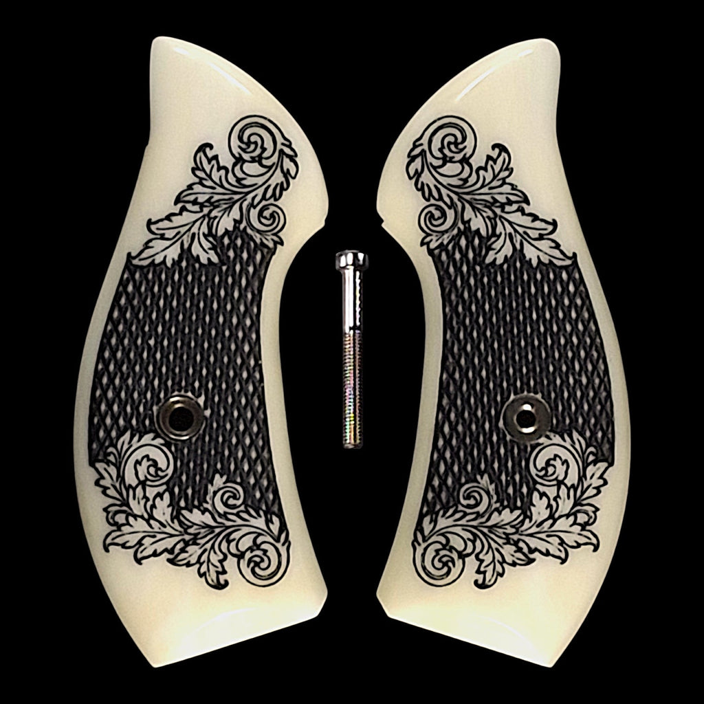 Faux Ivory Floral Checkered Smith & Wesson J-Frame Grips