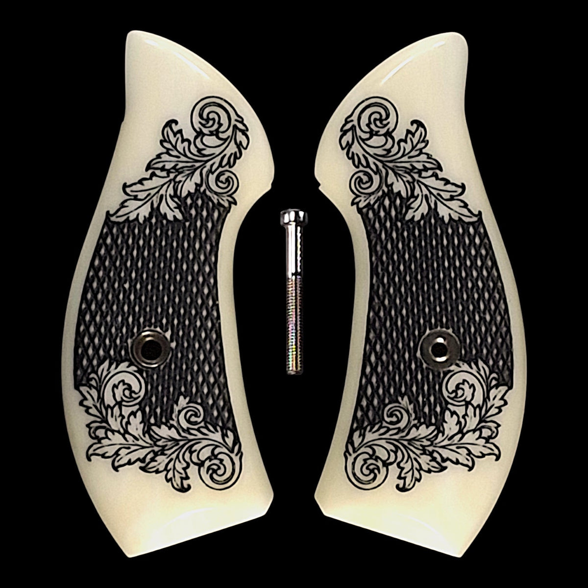 Faux Ivory Floral Checkered Smith & Wesson J-Frame Grips