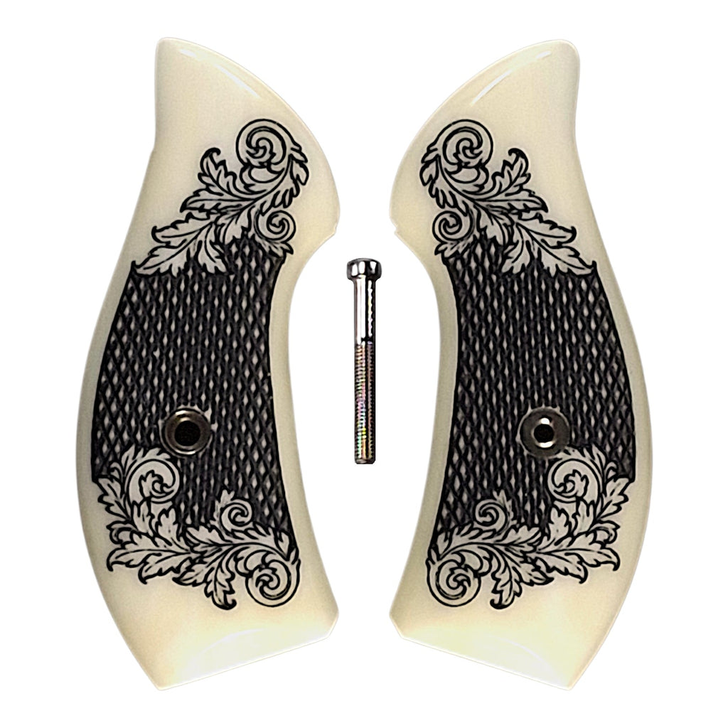 Faux Ivory Floral Checkered Smith & Wesson J-Frame Grips