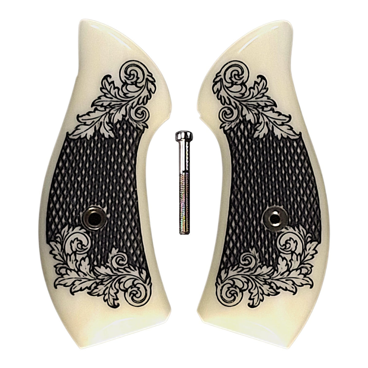 Faux Ivory Floral Checkered Smith & Wesson J-Frame Grips