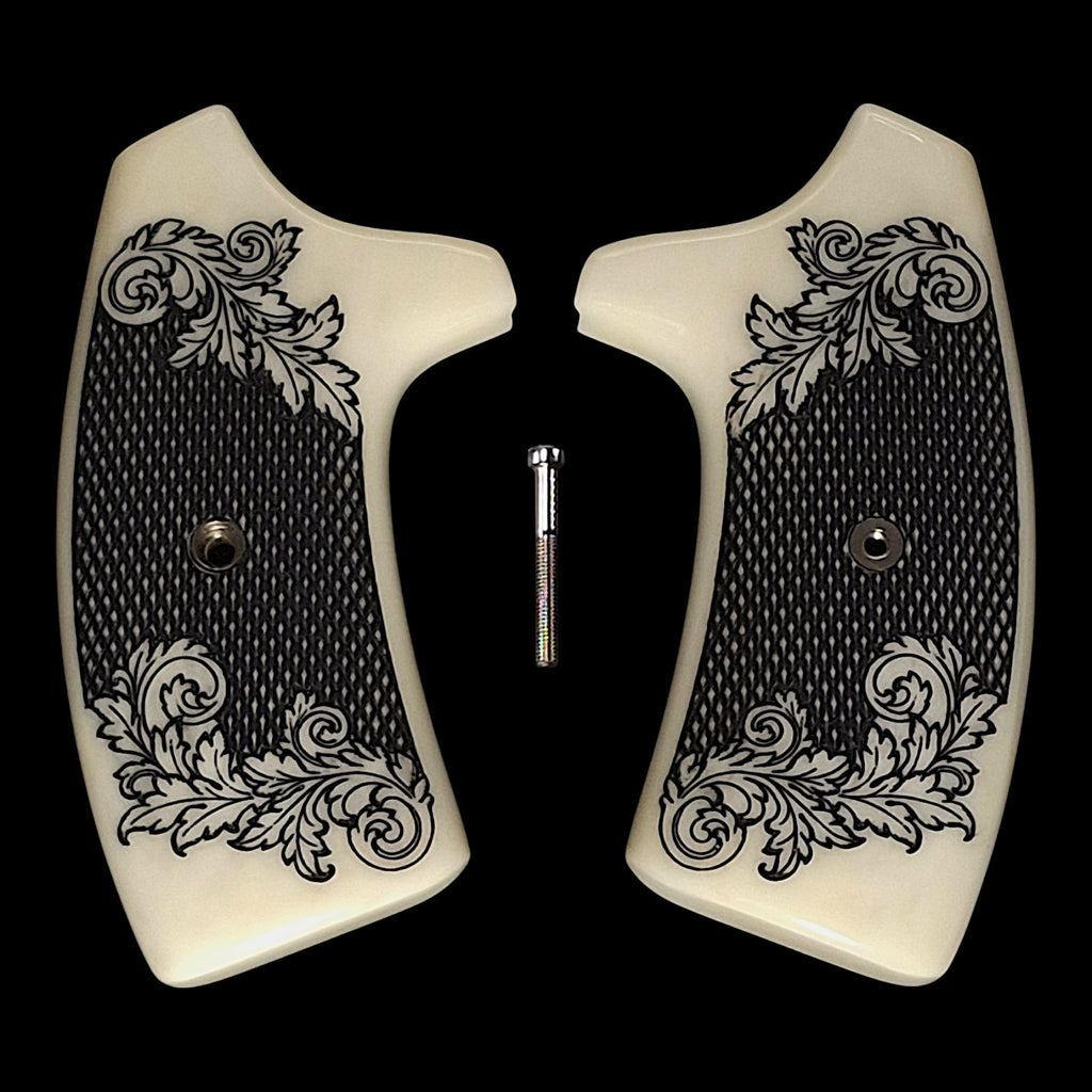 Faux Ivory Floral Checkered Extended Smith & Wesson J-Frame Grips