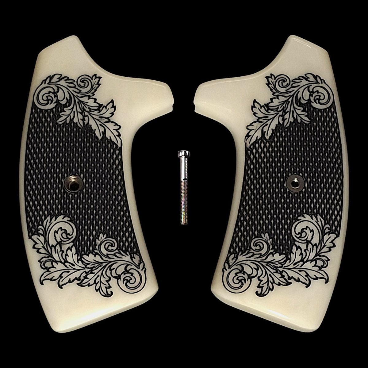 Faux Ivory Floral Checkered Extended Smith & Wesson J-Frame Grips