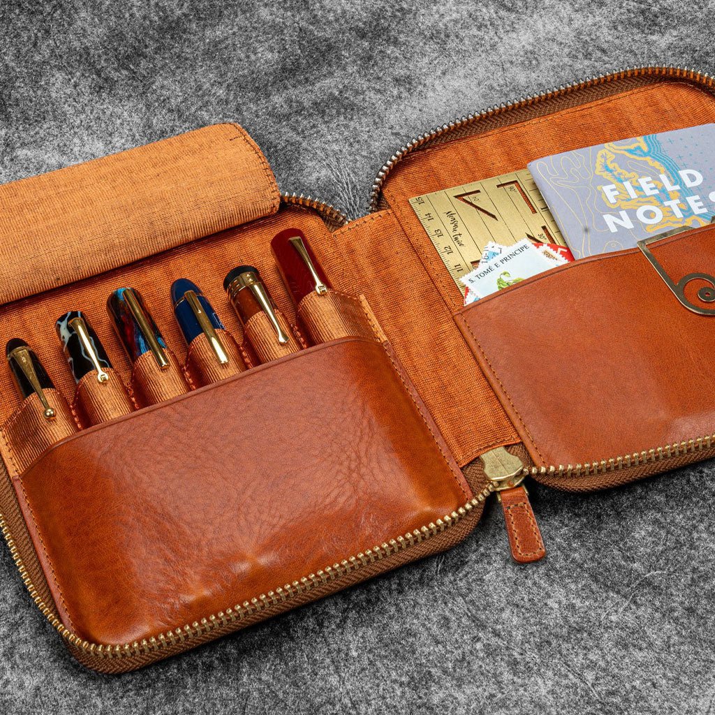 Legacy Leather Zip Pen Case for 6 Pens