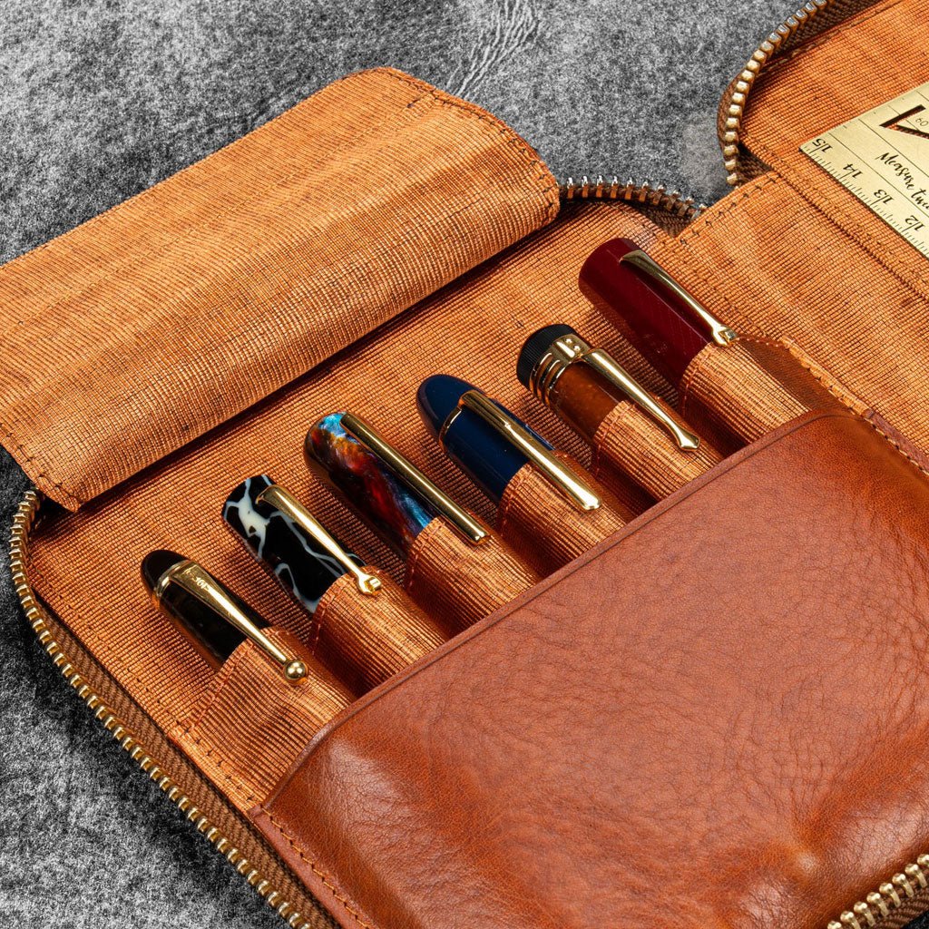 Legacy Leather Zip Pen Case for 6 Pens