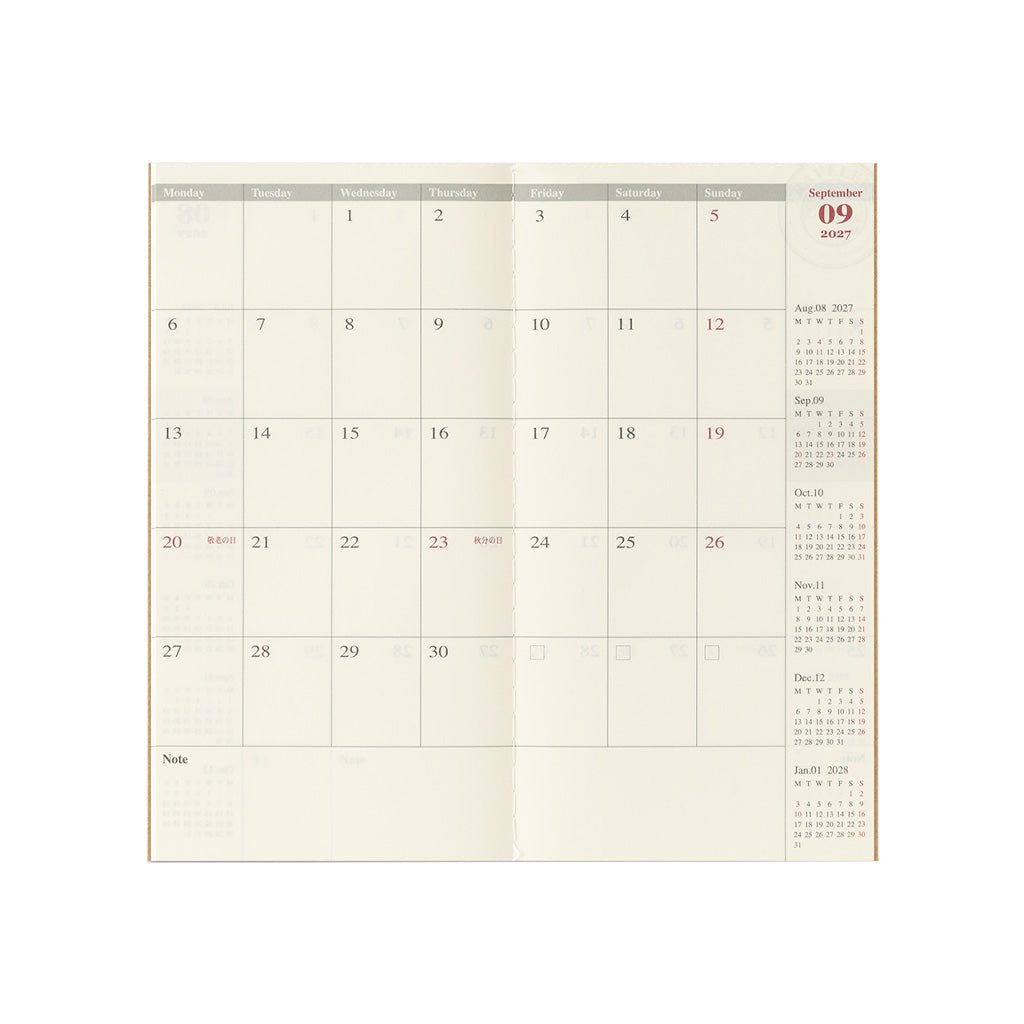 Traveler's Notebook Refill 2027 Monthly Diary
