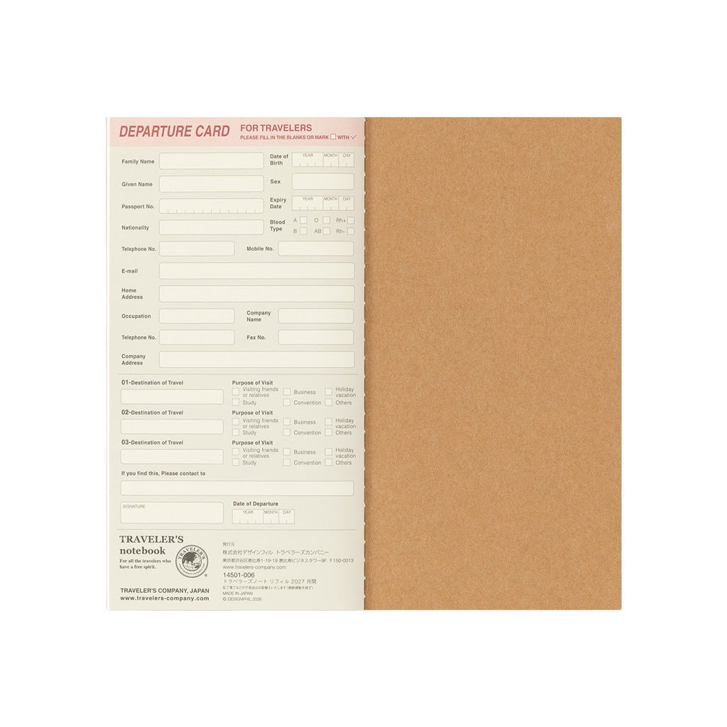 Traveler's Notebook Refill 2027 Diary Weekly + Memo