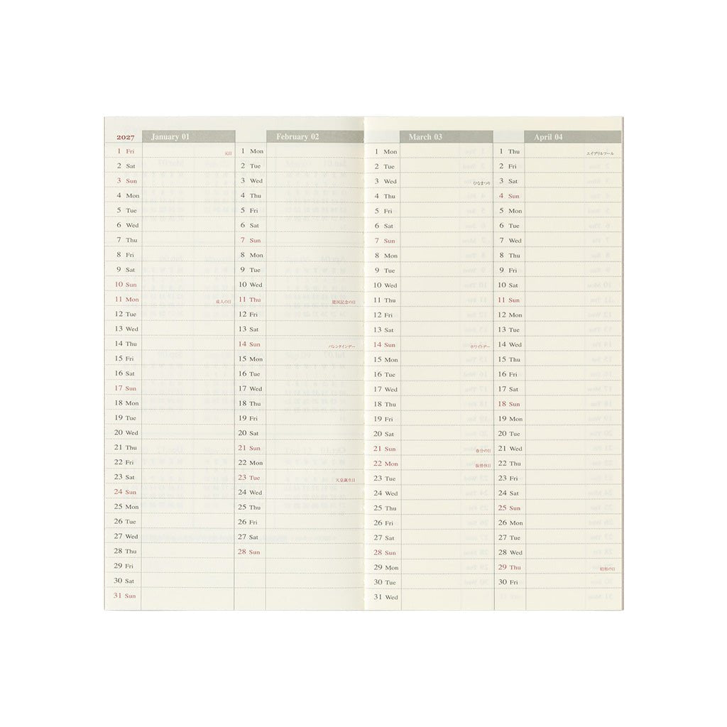 Traveler's Notebook Refill 2027 Diary Weekly + Memo