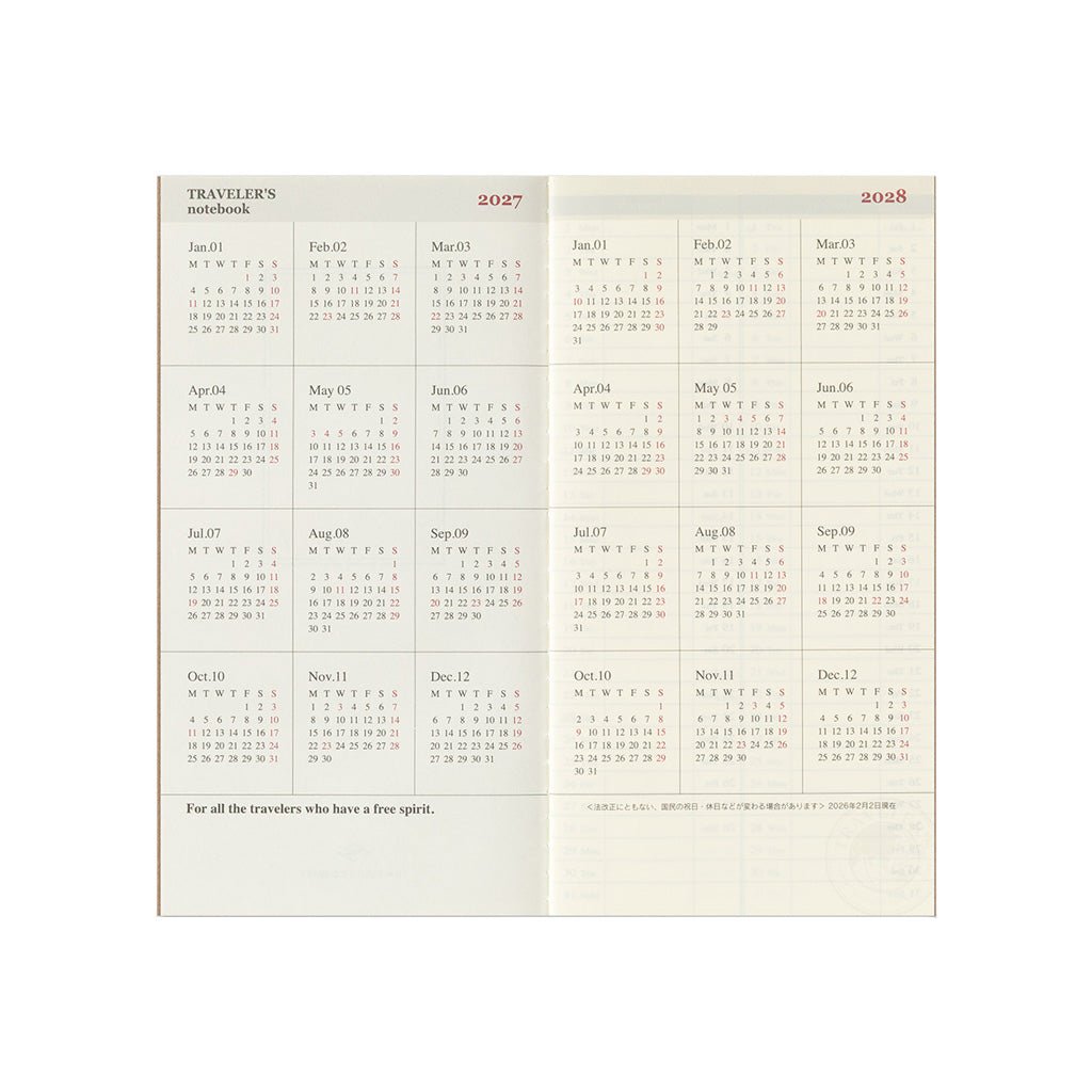 Traveler's Notebook Refill 2027 Diary Weekly + Memo