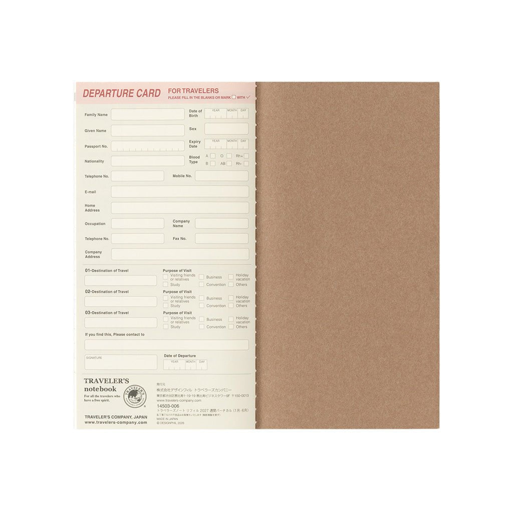 Traveler's Notebook Refill 2027 Diary Weekly Vertical