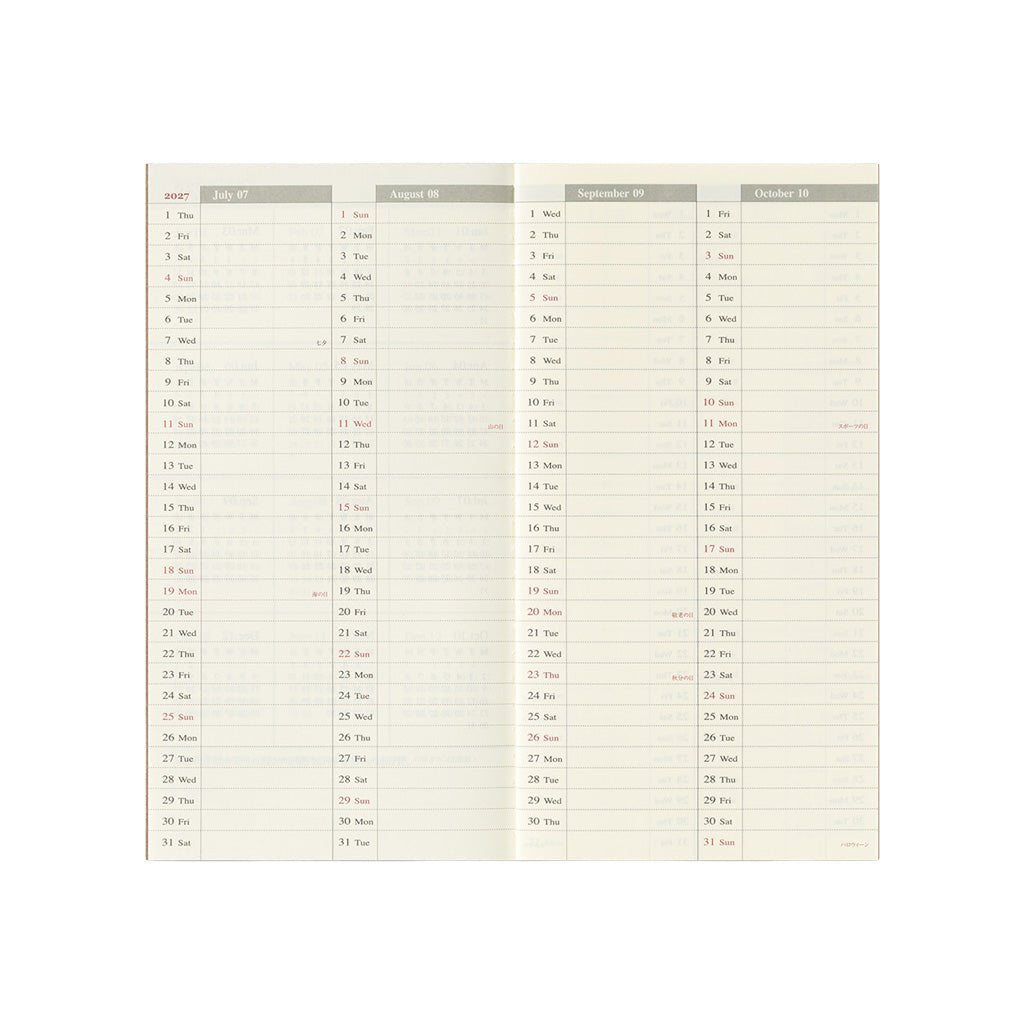 Traveler's Notebook Refill 2027 Diary Weekly Vertical